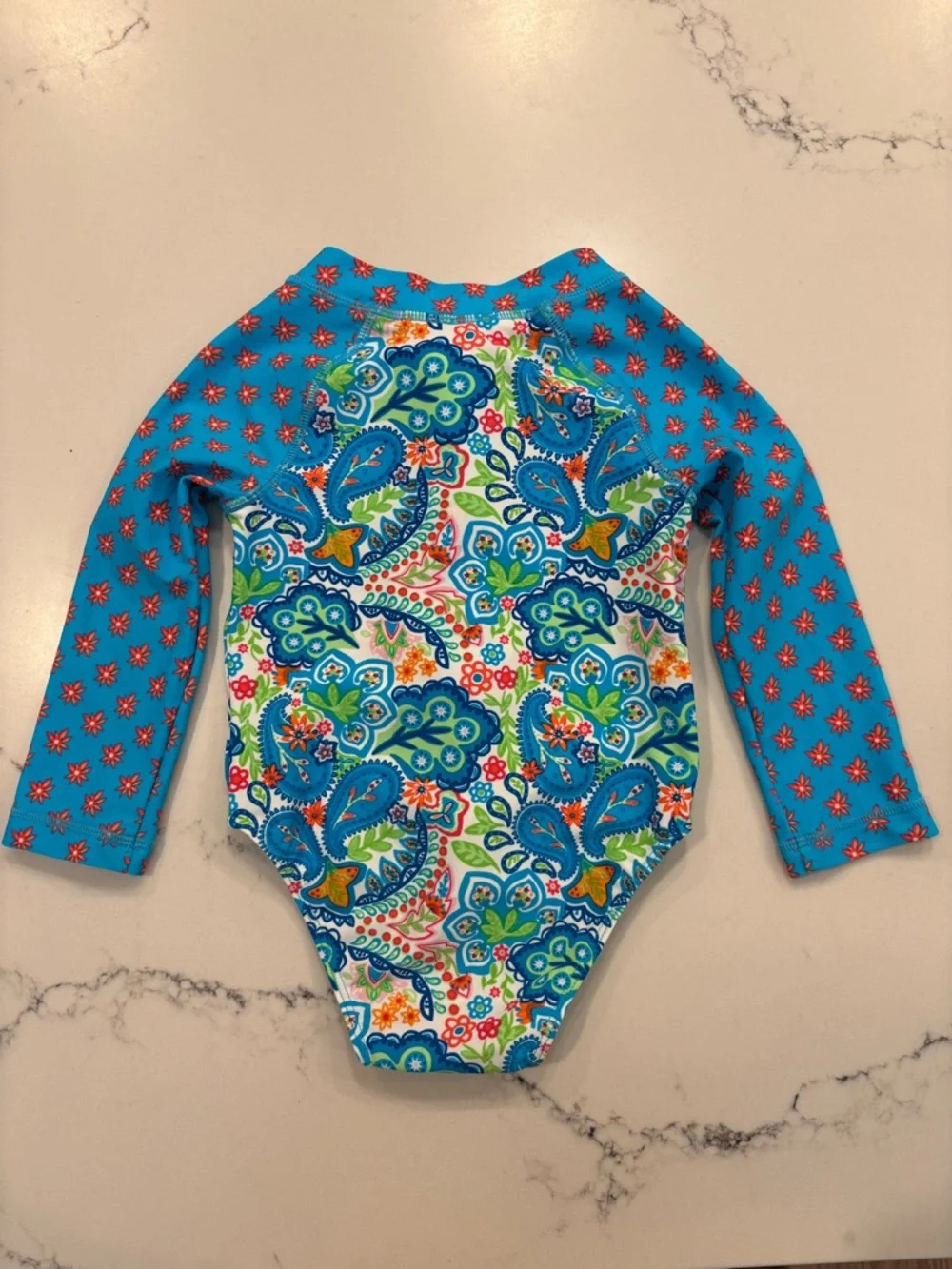 18-Mo Tommy Bahama Paisley Long-Sleeve Turquoise Rash Guard One Piece Swimwuit